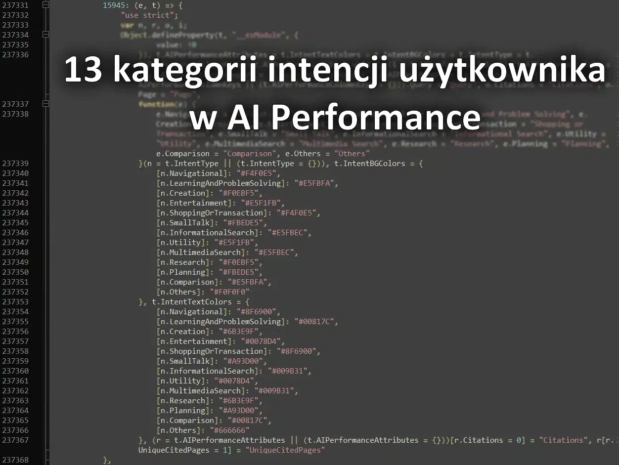 13 kategorii intencji użytkownika w AI Performance (Bing Webmaster Tools)